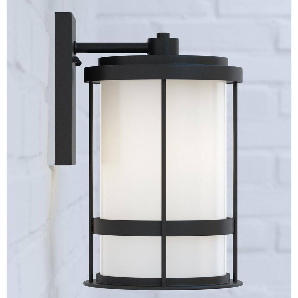 Black Satin Etched Glass Cylinder Outdoor Wall Lantern