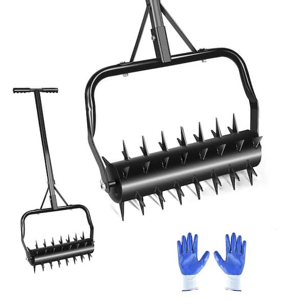 SEEUTEK 18 in. Rolling Lawn Aerator with Soil Penetrator Spikes and Handle Manual Aerator Lawn Tool for Garden Yard