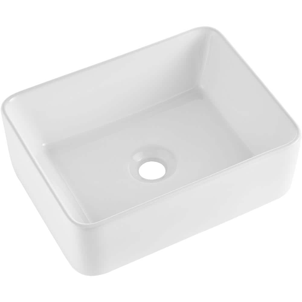 16 in. Vessel Rectangular Bathroom Sink without Overflow Drain in White Ceramic price history on PriceWatchPro