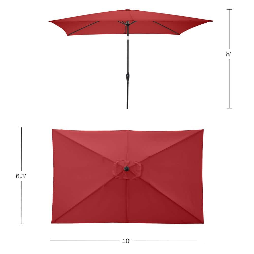 Pure Garden 10 Ft Red Polyester Rectangular Patio Umbrella with Steel Pole