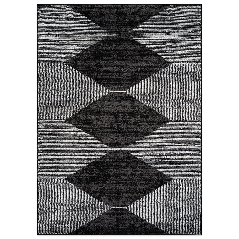 World Rug Gallery Geometric Stripe Black 7 ft. 10 in. x 10 ft. Area Rug ...