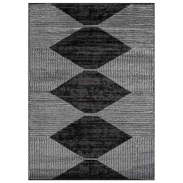Geometric Stripe Black 7 ft. 10 in. x 10 ft. Area Rug