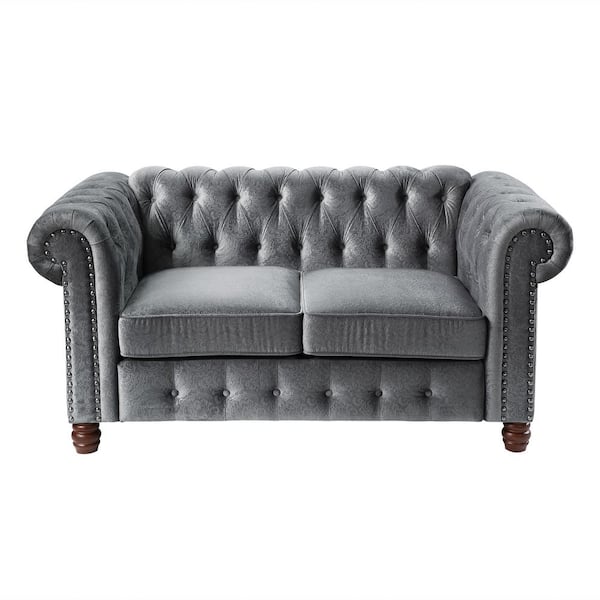 EVERGLADE HOME Clifton 63.5 in. Rolled Arm Velvet Straight in Gray