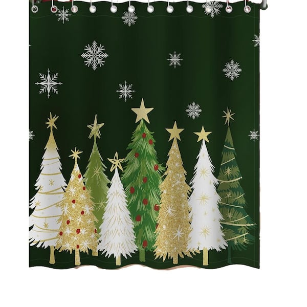 72 in. W x 72 in. L Polyester Shower Curtain Christmas Holiday Decor, Waterproof Blackout, 12 Rust-Proof Grommets, Green