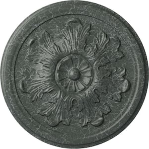 7/8" x 12-3/4" x 12-3/4" Polyurethane Legacy Acanthus Ceiling Medallion, Athenian Green Crackle