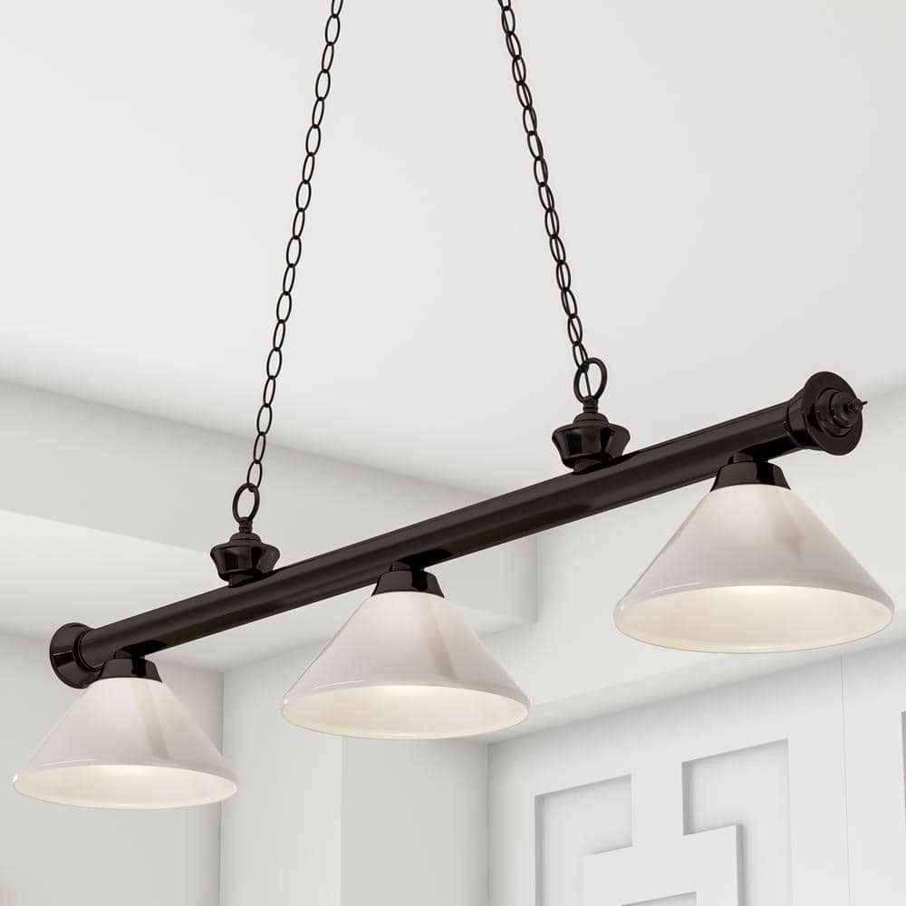 Riviera Bronze Elegance 57" Billiard Light with Fluted Golden Shades