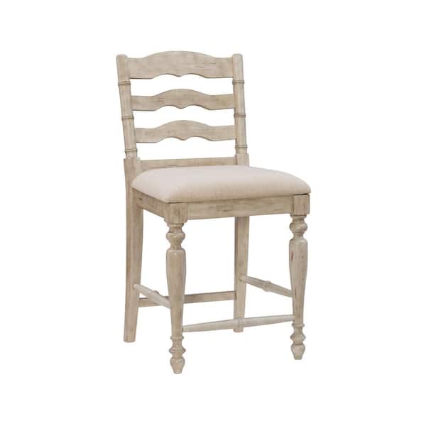 Linon Home Decor Marino White Wash Classic Curved Back Counter Stool with Neutral Linen Weave Fabric
