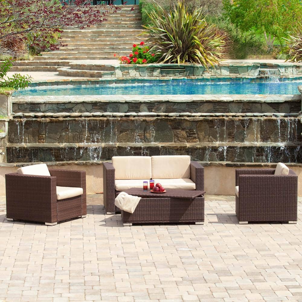 Noble House Murano Multibrown 4 Piece Wicker Patio Conversation Set With Beige Cushions 2337 The Home Depot Noble House Murano Multibrown 4 Piece, The Yard Outdoor Furniture Seabrook