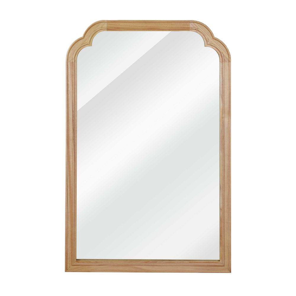 Natural Wood 20 in. W x 30 in. HSolid Wood Frame Rounded Corner Decorative Mirror For Bedroom, Living Room, Entryway