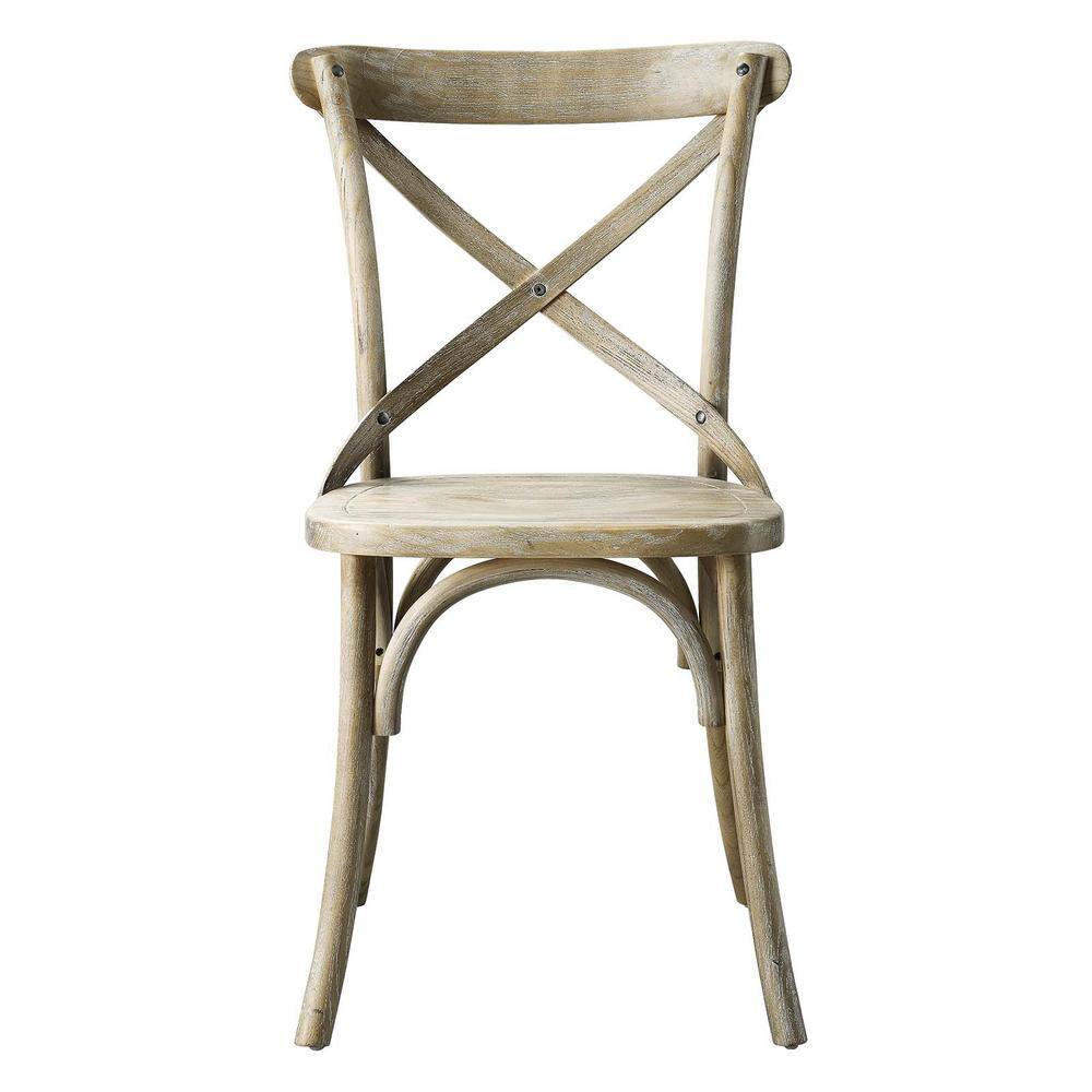 Gray Elm Wood X-Brace Back Dining Side Chair