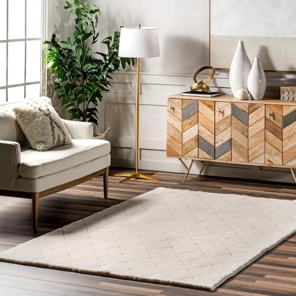 Amy Machine Washable Beige 8 ft. x 10 ft. Solid Area Rug