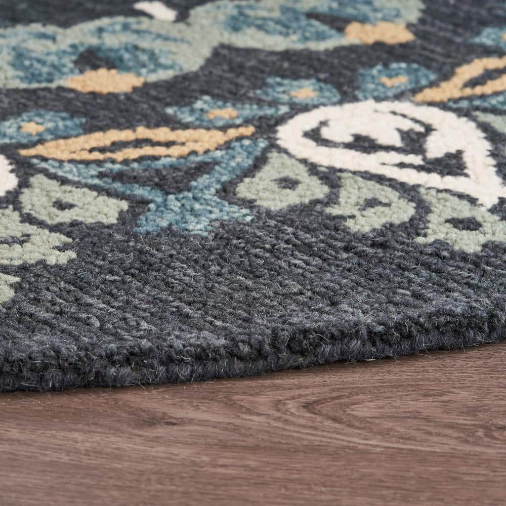 Handmade Gray Floral Wool Round Area Rug, 4 Feet