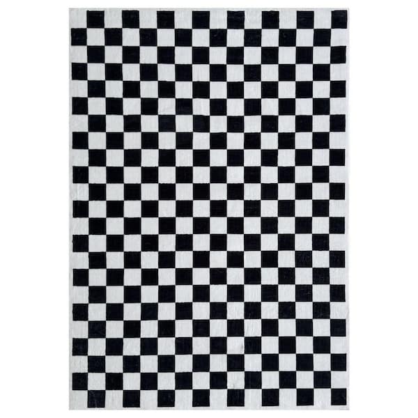 7 ft. x 10 ft. Black And White Checkered Area Rug