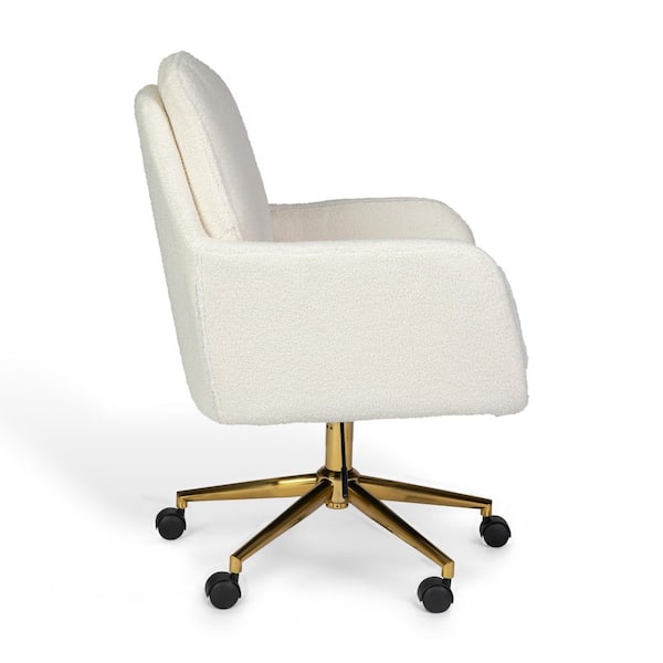 Clara Fabric Swivel Office Chair in Off White/Polished Brass with Arms