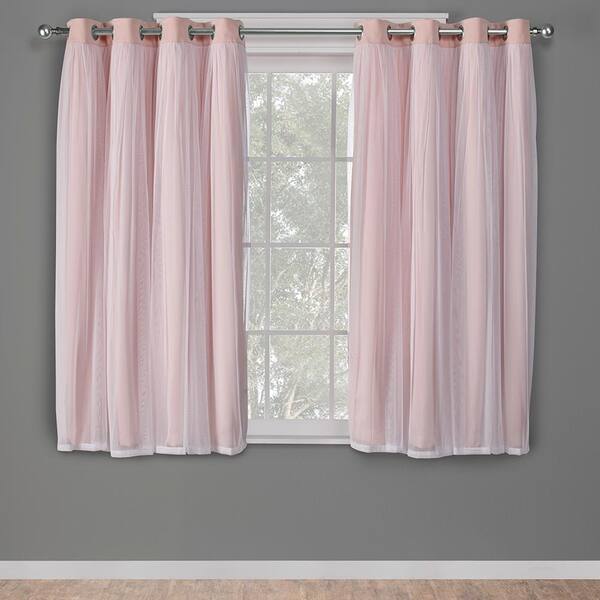 Rose Blush Solid Grommet Sheer Curtain 52 in. W x 63 in. L (Set of 2