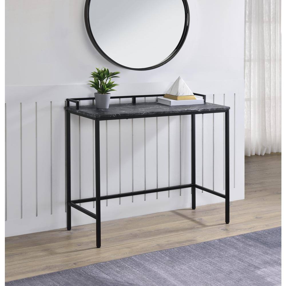 Black Marble MDF Top Console Table with Metal Frame