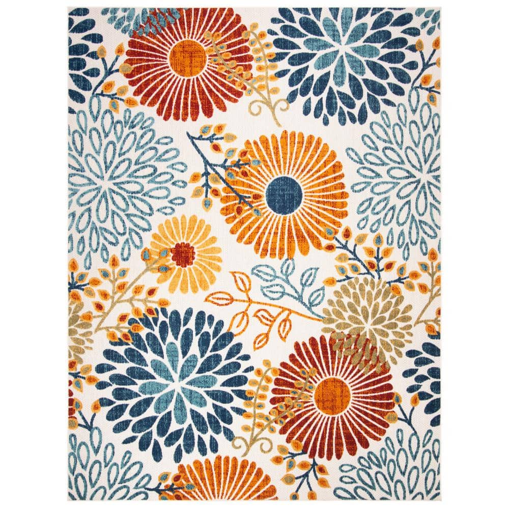 Blossom Bliss Cream & Red Floral 8' x 10' Washable Area Rug