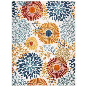 Cabana Cream/Red 8 ft. x 10 ft. Floral Leaf Indoor/Outdoor Patio  Area Rug