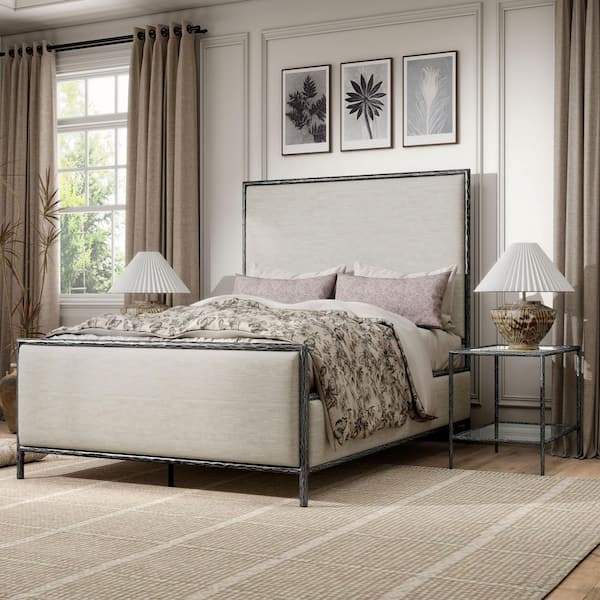 Parto 3-Piece Modern Forged Metal Gray Full Bedroom Set with Shelf