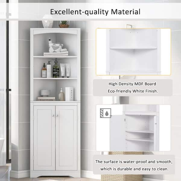 RiverRidge Madison 23.31-in x 63.88-in x 16.88-in White Freestanding Corner  Linen Cabinet