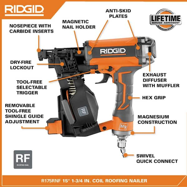 Pneumatic 15 Deg. 1-3/4 in. Coil Roofing Nailer