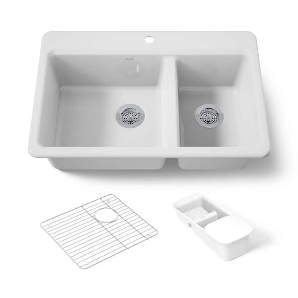 Riverby White Cast Iron 33 in. Double Bowl Drop-In Kitchen Sink