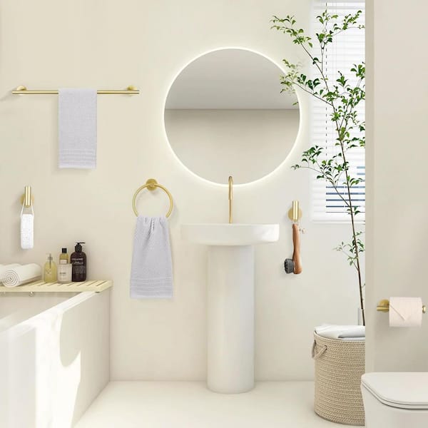 5-Piece Wall Mount Stainless Steel Bathroom Towel Rack Set in Brushed Gold