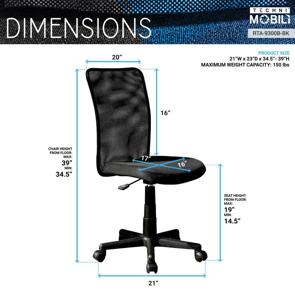 Black Mesh Adjustable Task Chair with Swivel and Fabric Seat