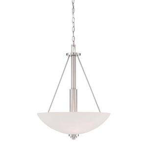 3-Light Satin Nickel Pendant with Etched White Glass