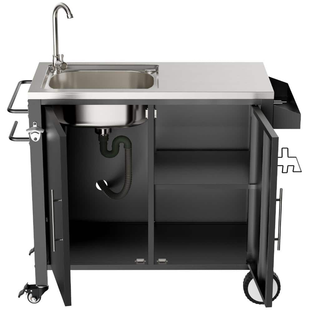 Metal Outdoor Grill Cart with Sink Grill Cart with 304 Stainless Steel Sink and Cabinet and Wheels, Outdoor Grill Table price history on PriceWatchPro