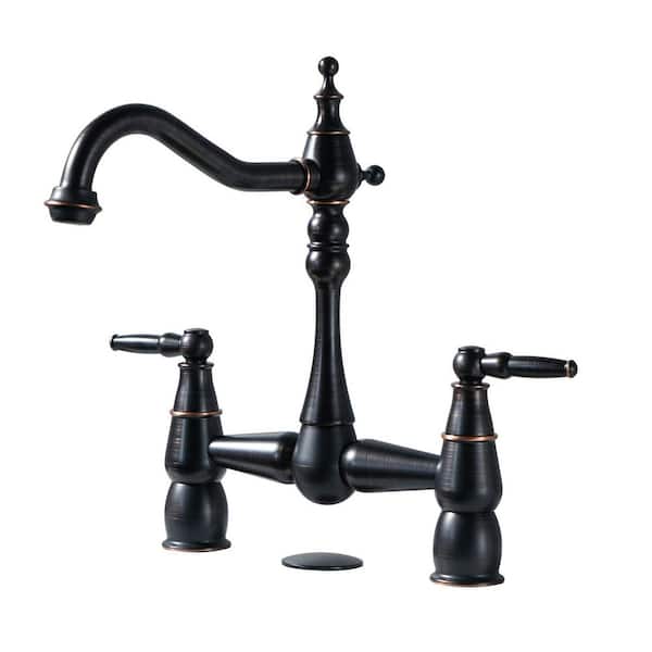 8 in. Centerset Double Handle Brass Elegant Bridge Kitchen Faucet with Sink Hole Cover in Oil Rubbed Bronze