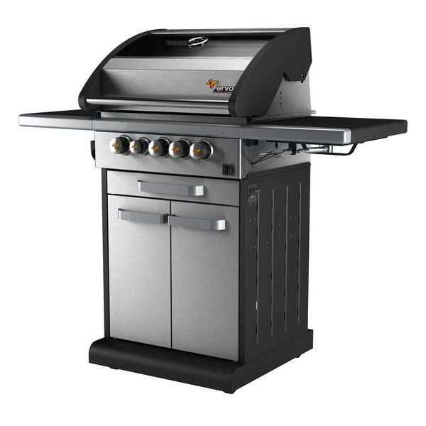 Fervor 3-Burner Propane Gas Grill in Stainless Steel with Cabinet Trolley and Wok Burner