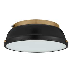 Taspen 14 in. Black and Antique Brass CCT Color Temperature Selectable LED Flush Mount Ceiling Light Fixture