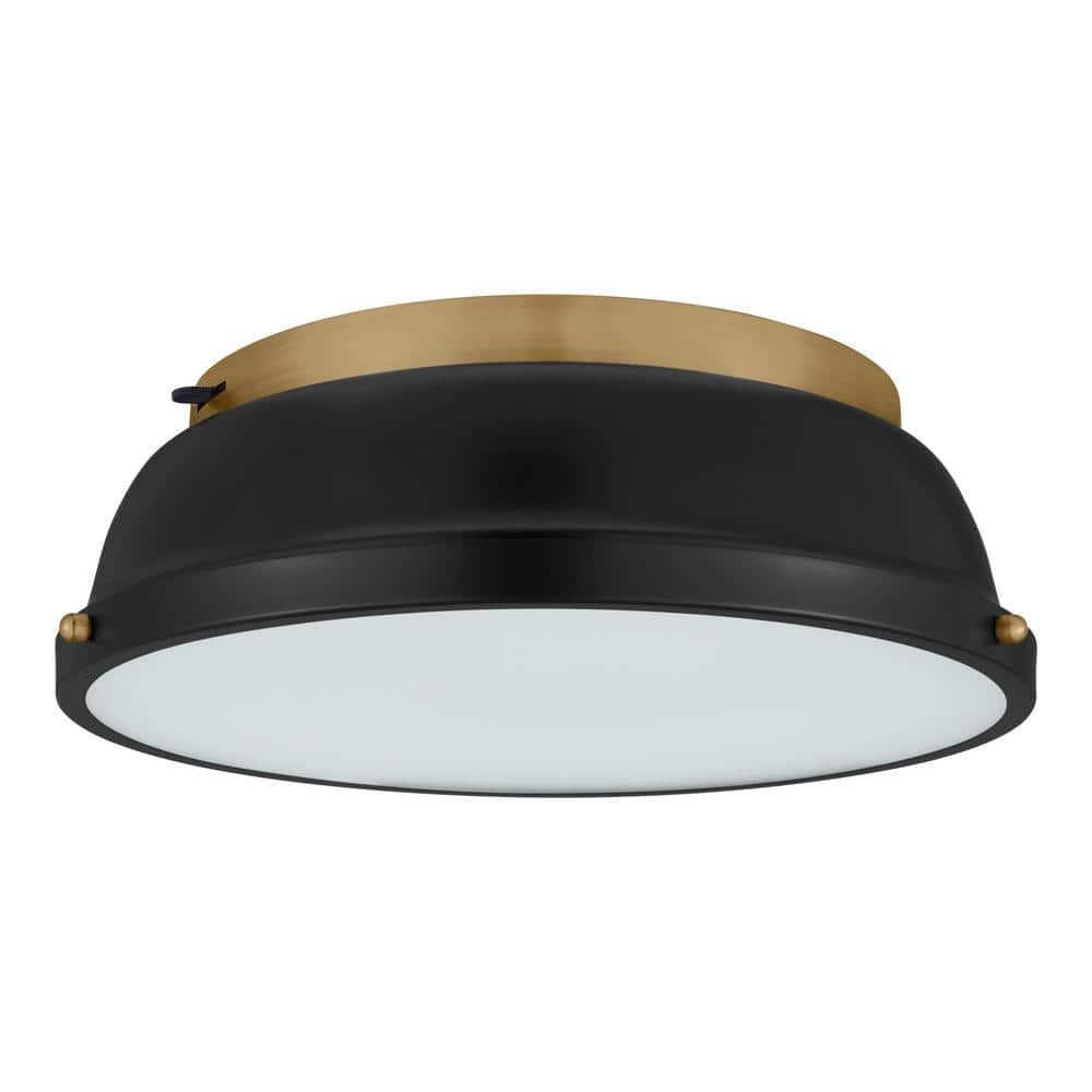 Hampton Bay Taspen 14 in. Black and Antique Brass CCT Color Temperature Selectable LED Flush Mount Kitchen Ceiling Light Fixture