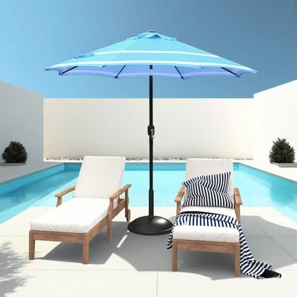 Maypex 9 ft. Steel Crank and Tilt Stripe Market Patio Umbrella in Aqua and White