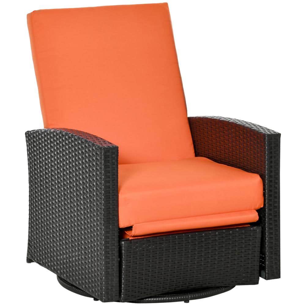 Outsunny Wicker Outdoor Recliner with Orange 360° Swivel, Soft Cushions