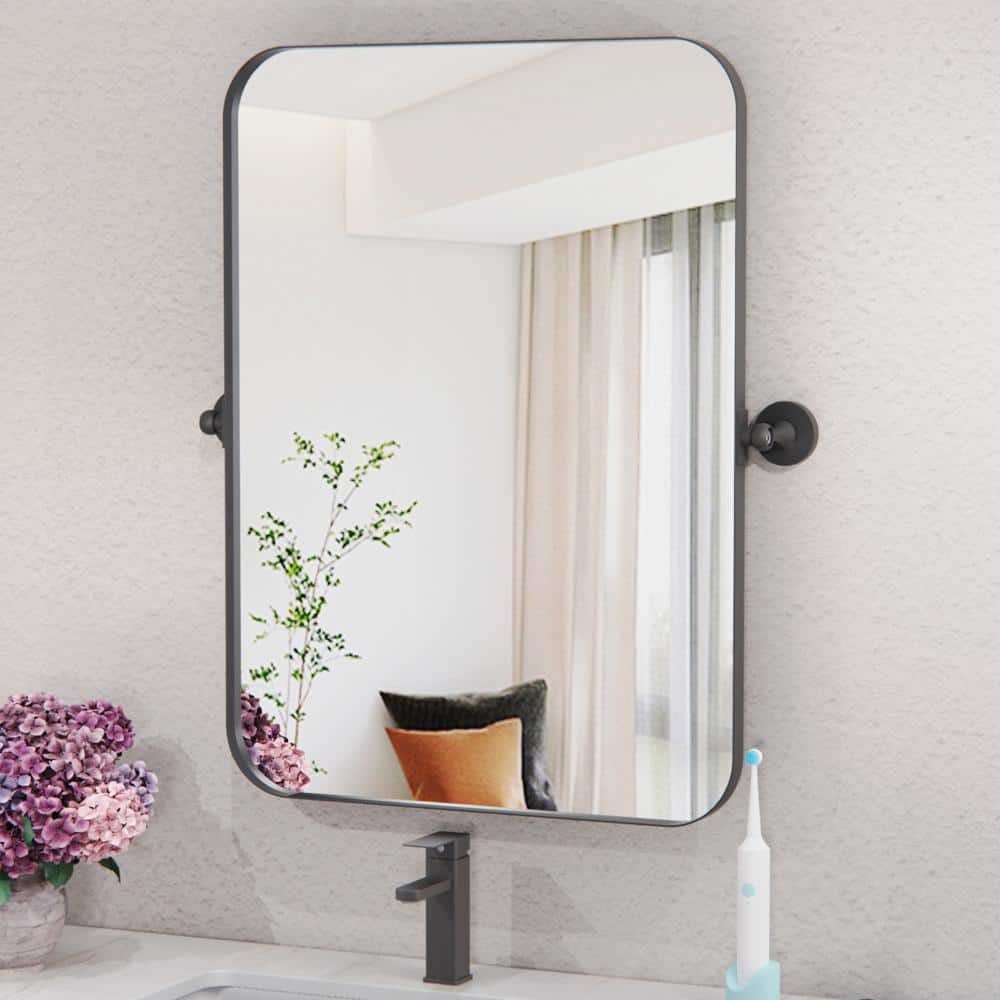 "22"" W x 30"" H Pivot Mirror Rectangular Metal Framed Tilt Wall Bathroom Vanity Mirror in Black" price history on PriceWatchPro