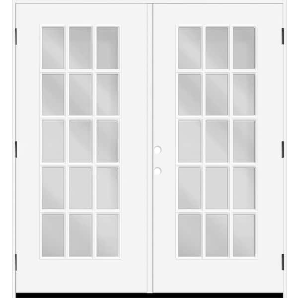 Reliant 72 in. x 80 in. FullLite 15L-SDL ClearGlass LHOS Unfinished White Fiberglass Double Prehung Front Door w/4" Jamb