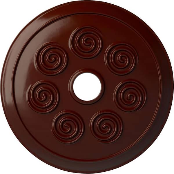 Ekena Millwork 2" x 25-1/2" x 25-1/2" Polyurethane Spiral Ceiling Medallion, Brushed Mahogany