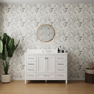 Solid Wood 48 in. W. x 22.24 in. D x 34 in. H Single Sink Bath Vanity in White with Carrara White Natural Marble Top