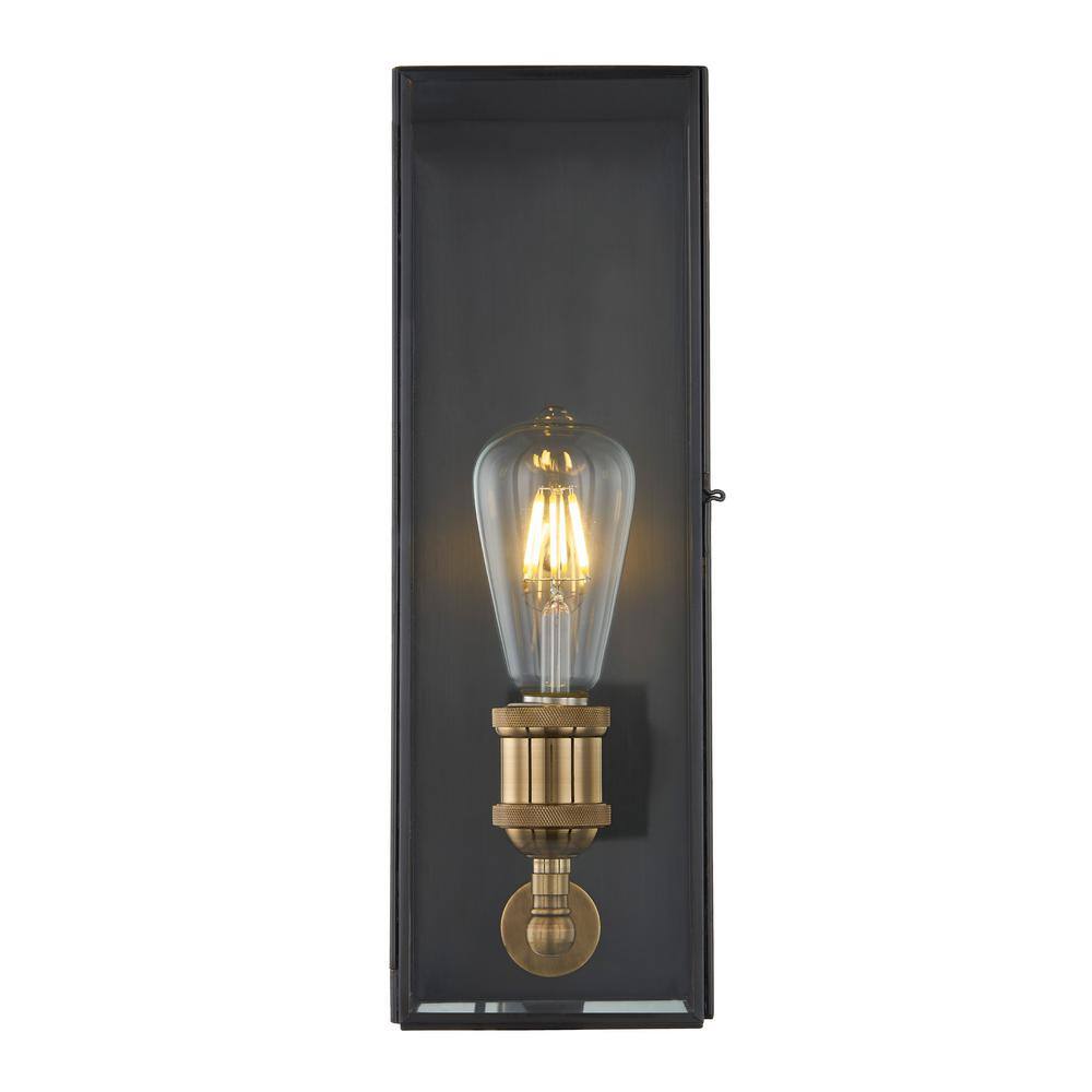 Modern Brass and Bronze Rectangular Outdoor Wall Sconce with Clear Glass