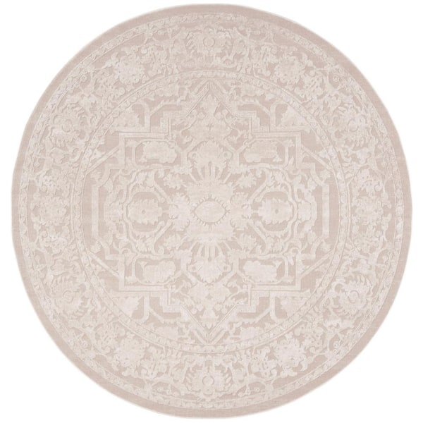 SAFAVIEH Reflection Cream/Ivory 8 ft. x 8 ft. Border Floral Round Area Rug