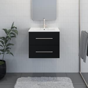 Napa 24 in. W x 18 in. D Wall Mounted Floating Bath Vanity in Black with Ceramic Vanity Top in White with White Basin