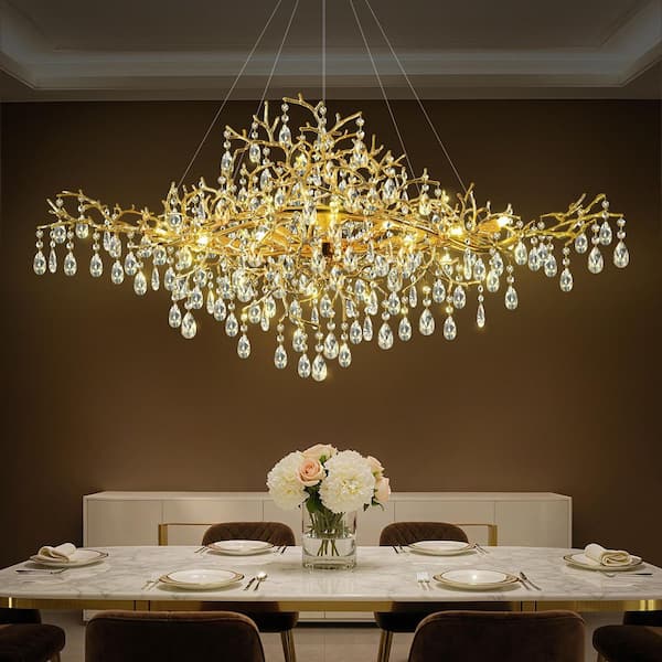Ltemziiy 12-Light Gold Tree Branch Crystal Chandelier, 47 in
