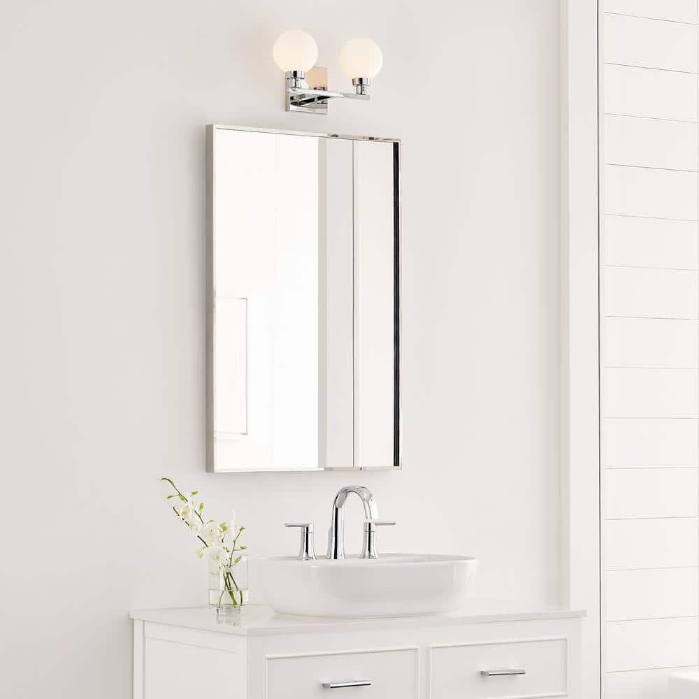 Clybourn Chrome 2-Light Vanity Fixture with Milk Glass Shade