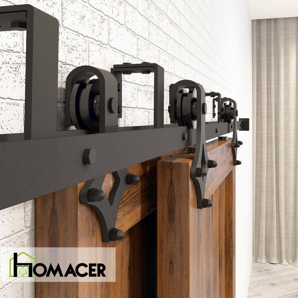 Rustic Black Double Track Bypass Sliding Barn Door Hardware Kit