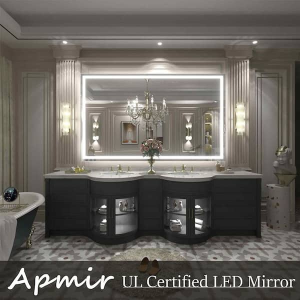 60 in. W x 36 in. H Rectangular Frameless Front & Back LED Lighted Anti-Fog Tempered Glass Wall Bathroom Vanity Mirror