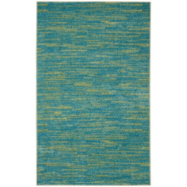 Blue, Green 3 ft. x 5 ft. Woven Polypropylene Indoor/Outdoor Area Rug