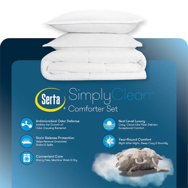 Serta Simply Clean 3-Piece Light Blue Solid Microfiber Full/Queen Comforter  Set OZT018CHQLBU - The Home Depot