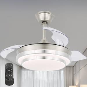 36 in. Indoor Brushed Nickel Retractable Ceiling Fan with LED Light and Remote, 6-Speed Reversible Ceiling Fans